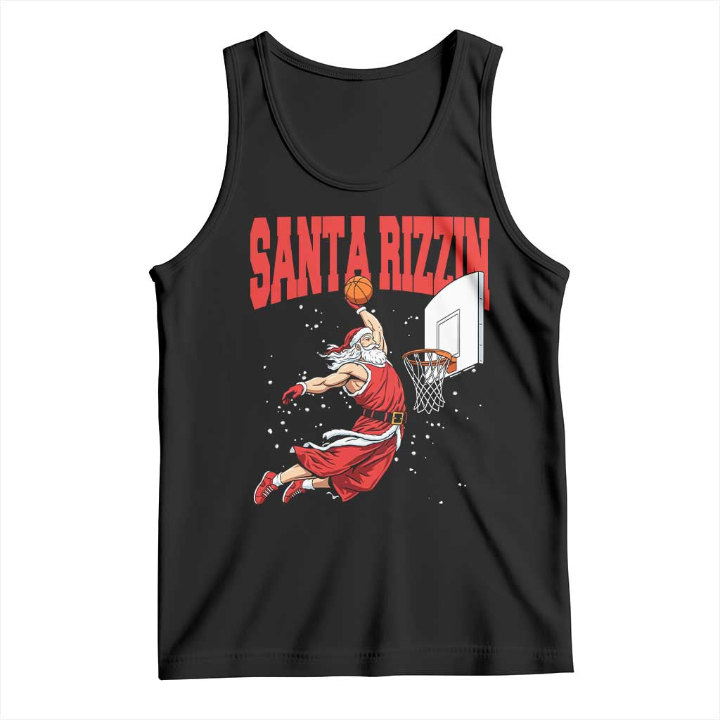 Santa Basketball Christmas Tank Top He Is Rizzin TS14 Black Print Your Wear