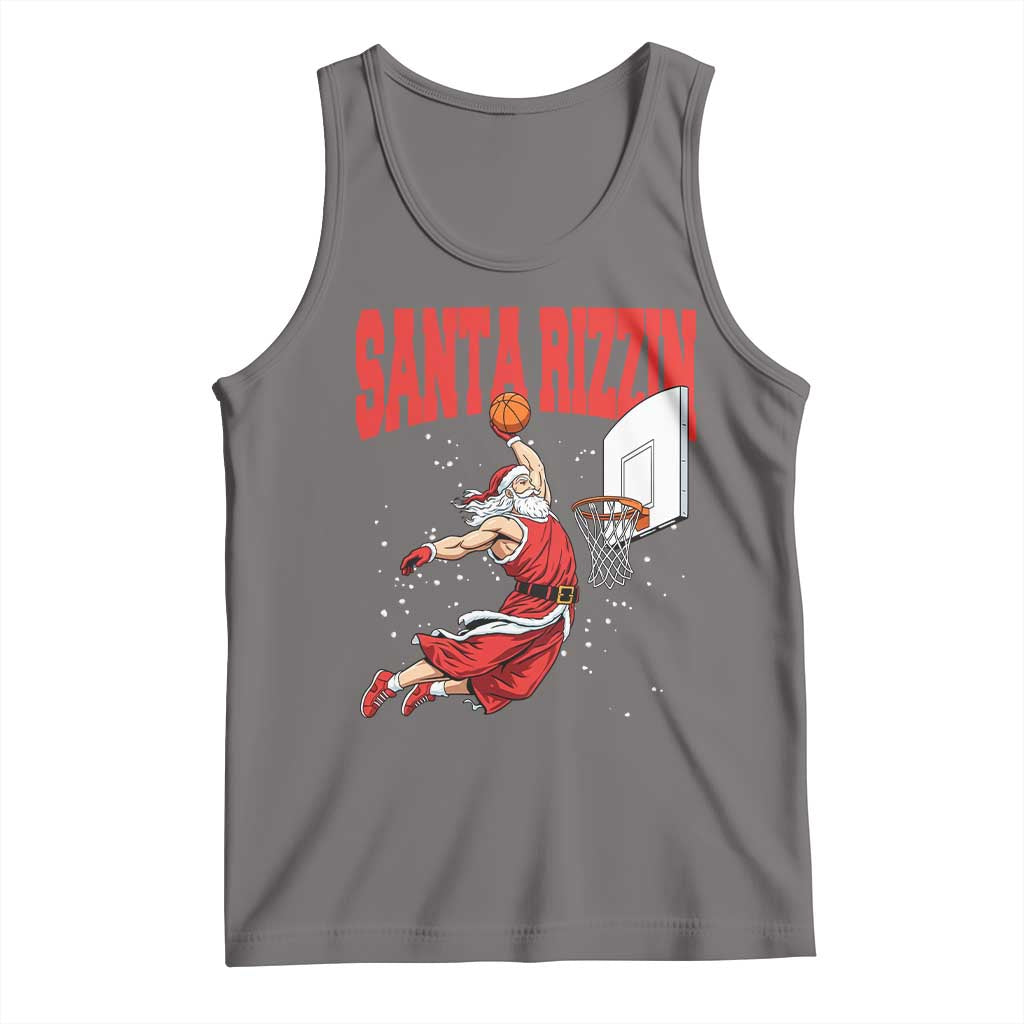 Santa Basketball Christmas Tank Top He Is Rizzin TS14 Deep Heather Print Your Wear