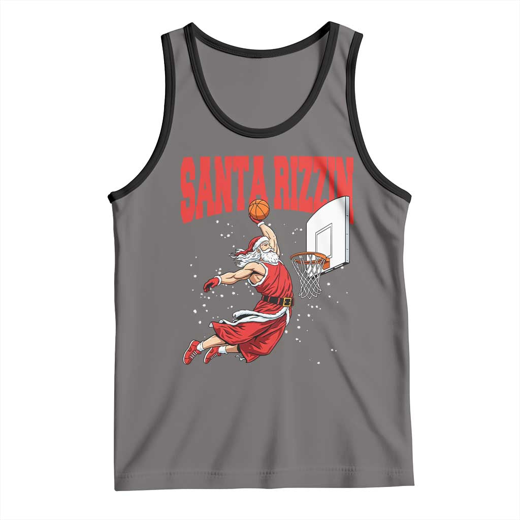 Santa Basketball Christmas Tank Top He Is Rizzin TS14 Deep Heather Black Print Your Wear
