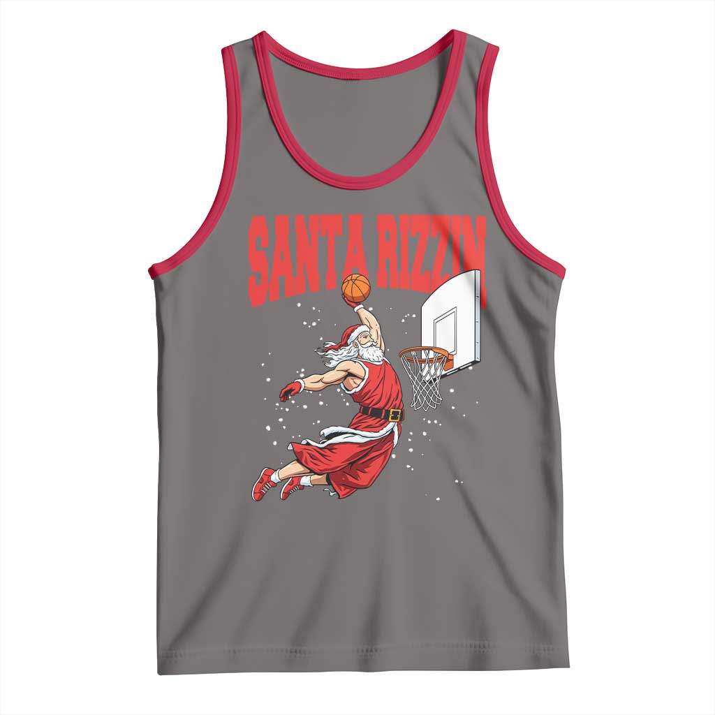 Santa Basketball Christmas Tank Top He Is Rizzin TS14 Deep Heather Red Print Your Wear
