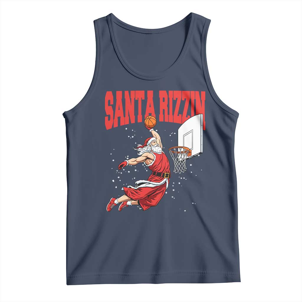 Santa Basketball Christmas Tank Top He Is Rizzin TS14 Navy Print Your Wear