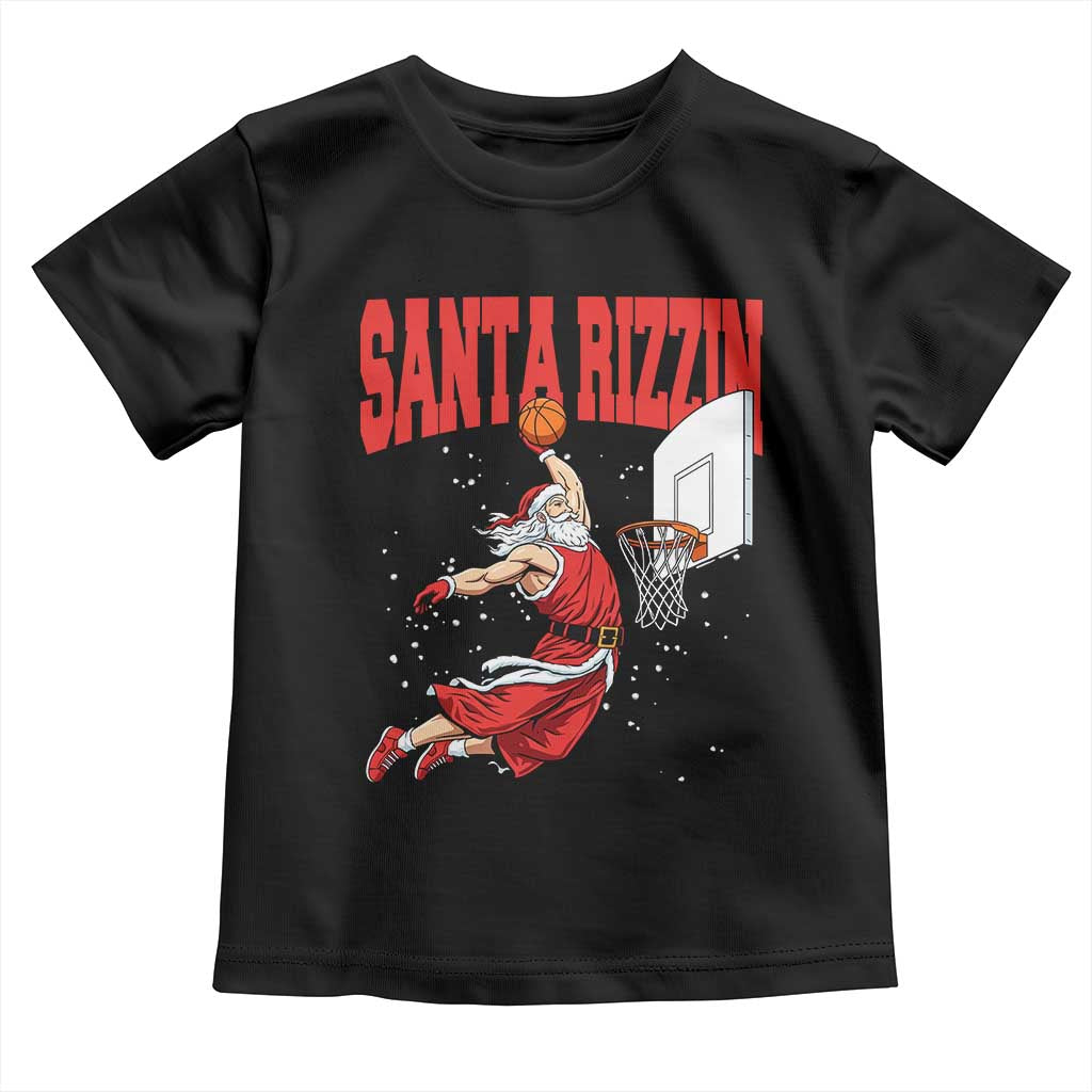 Santa Basketball Christmas Toddler T Shirt He Is Rizzin TS14 Black Print Your Wear