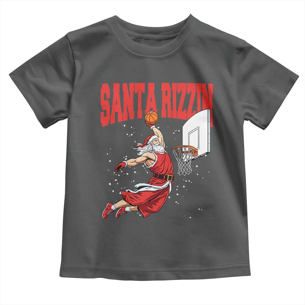 Santa Basketball Christmas Toddler T Shirt He Is Rizzin TS14 Dark Heather Print Your Wear