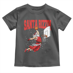 Santa Basketball Christmas Toddler T Shirt He Is Rizzin TS14 Dark Heather Print Your Wear