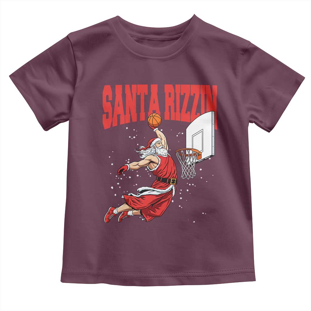 Santa Basketball Christmas Toddler T Shirt He Is Rizzin TS14 Maroon Print Your Wear