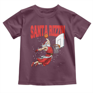 Santa Basketball Christmas Toddler T Shirt He Is Rizzin TS14 Maroon Print Your Wear