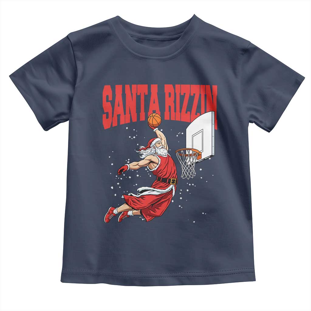 Santa Basketball Christmas Toddler T Shirt He Is Rizzin TS14 Navy Print Your Wear