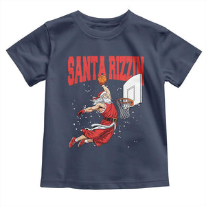 Santa Basketball Christmas Toddler T Shirt He Is Rizzin TS14 Navy Print Your Wear