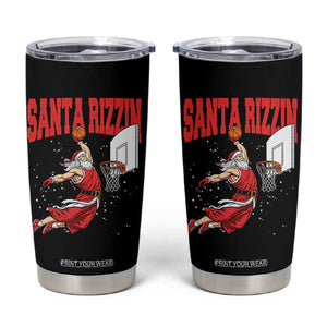Santa Basketball Christmas Tumbler Cup He Is Rizzin TS14 Black Print Your Wear