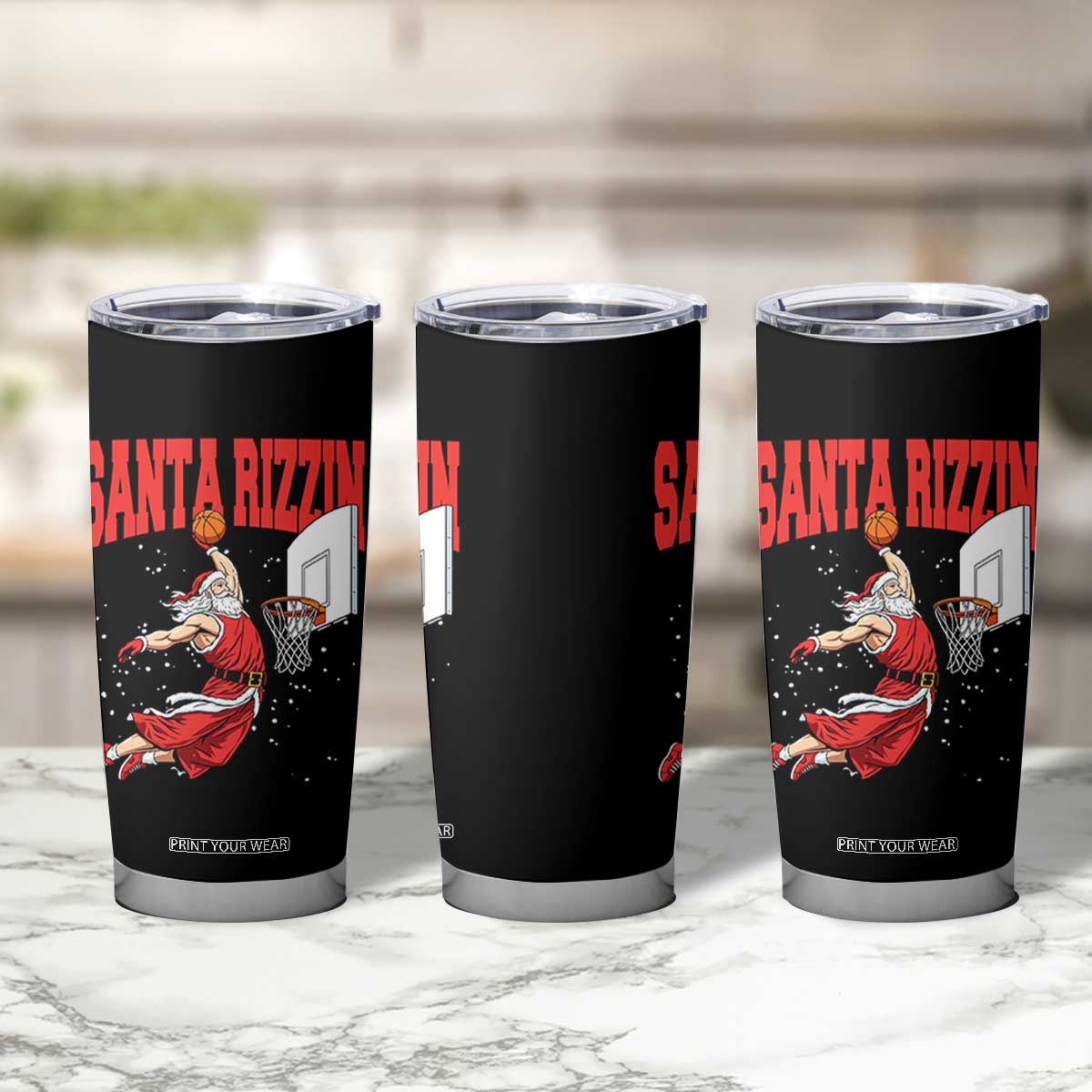 Santa Basketball Christmas Tumbler Cup He Is Rizzin TS14 Print Your Wear