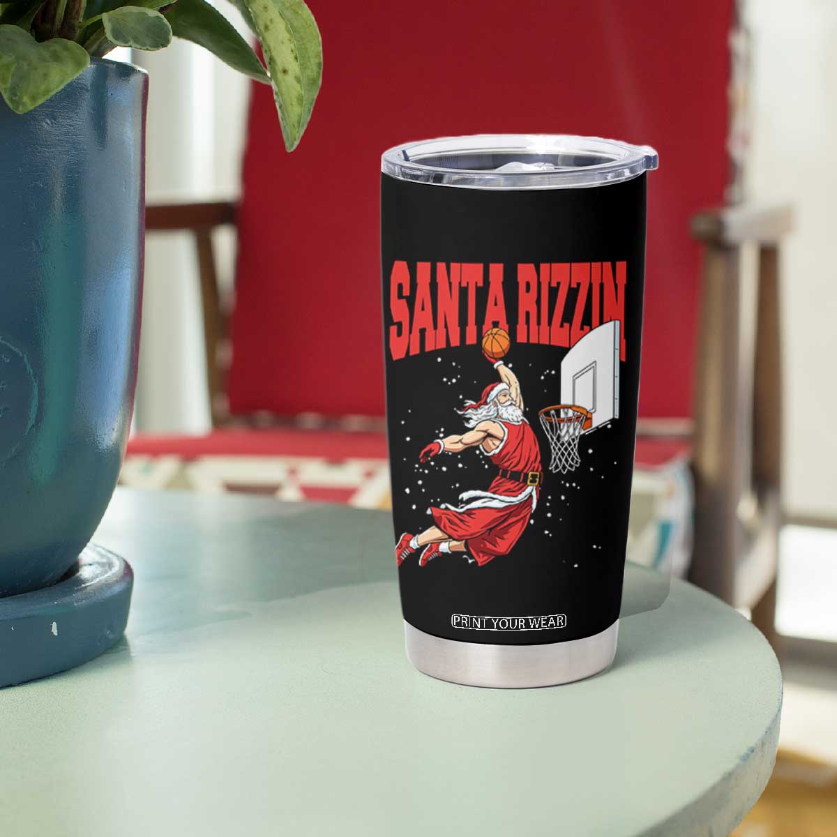 Santa Basketball Christmas Tumbler Cup He Is Rizzin TS14 Print Your Wear