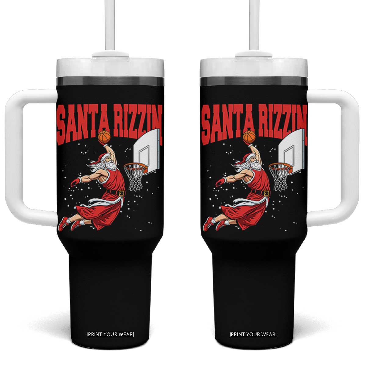 Santa Basketball Christmas Tumbler With Handle He Is Rizzin TS14 One Size: 40 oz Black Print Your Wear