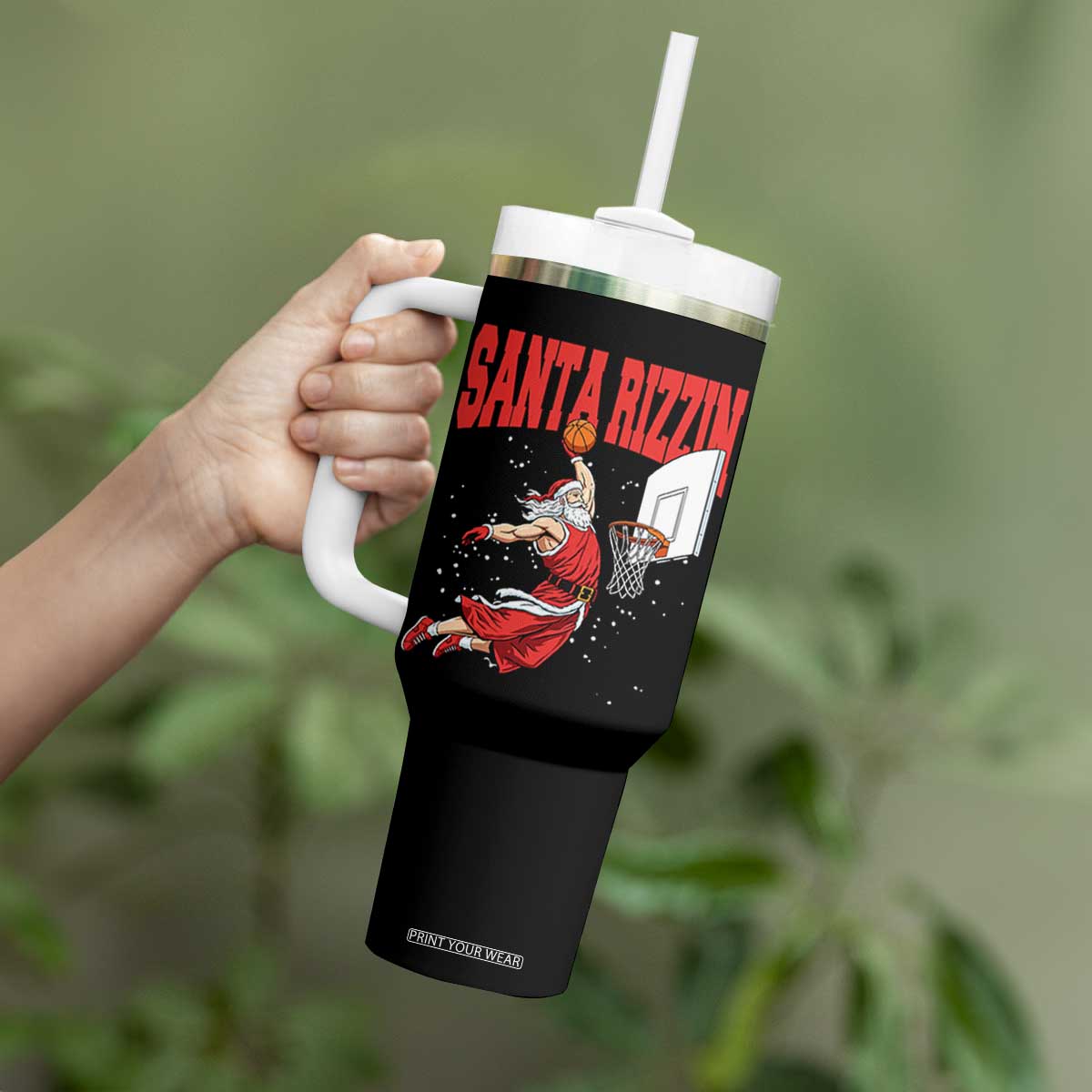 Santa Basketball Christmas Tumbler With Handle He Is Rizzin TS14 Print Your Wear