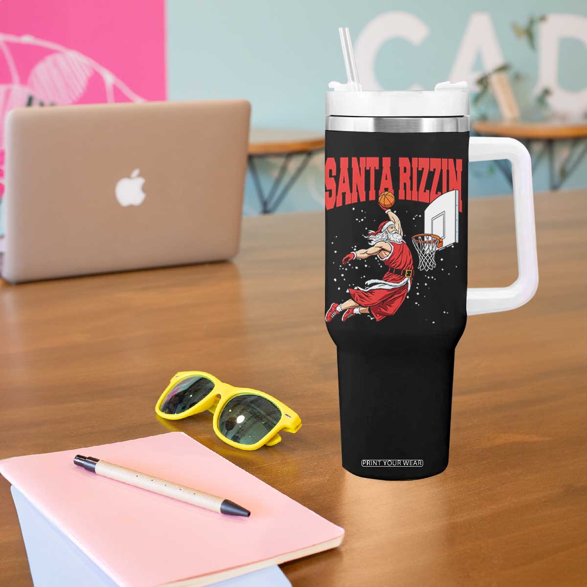 Santa Basketball Christmas Tumbler With Handle He Is Rizzin TS14 Print Your Wear