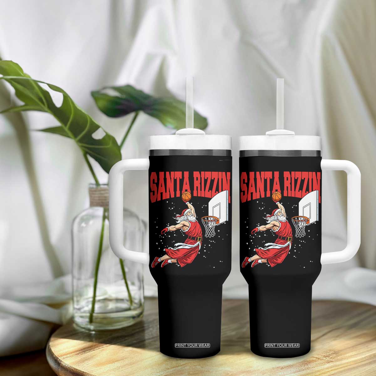 Santa Basketball Christmas Tumbler With Handle He Is Rizzin TS14 Print Your Wear