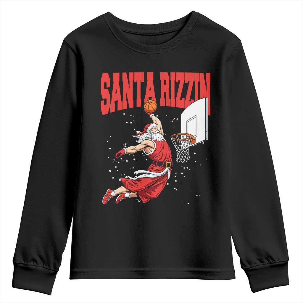 Santa Basketball Christmas Youth Sweatshirt He Is Rizzin TS14 Black Print Your Wear