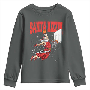 Santa Basketball Christmas Youth Sweatshirt He Is Rizzin TS14 Dark Heather Print Your Wear