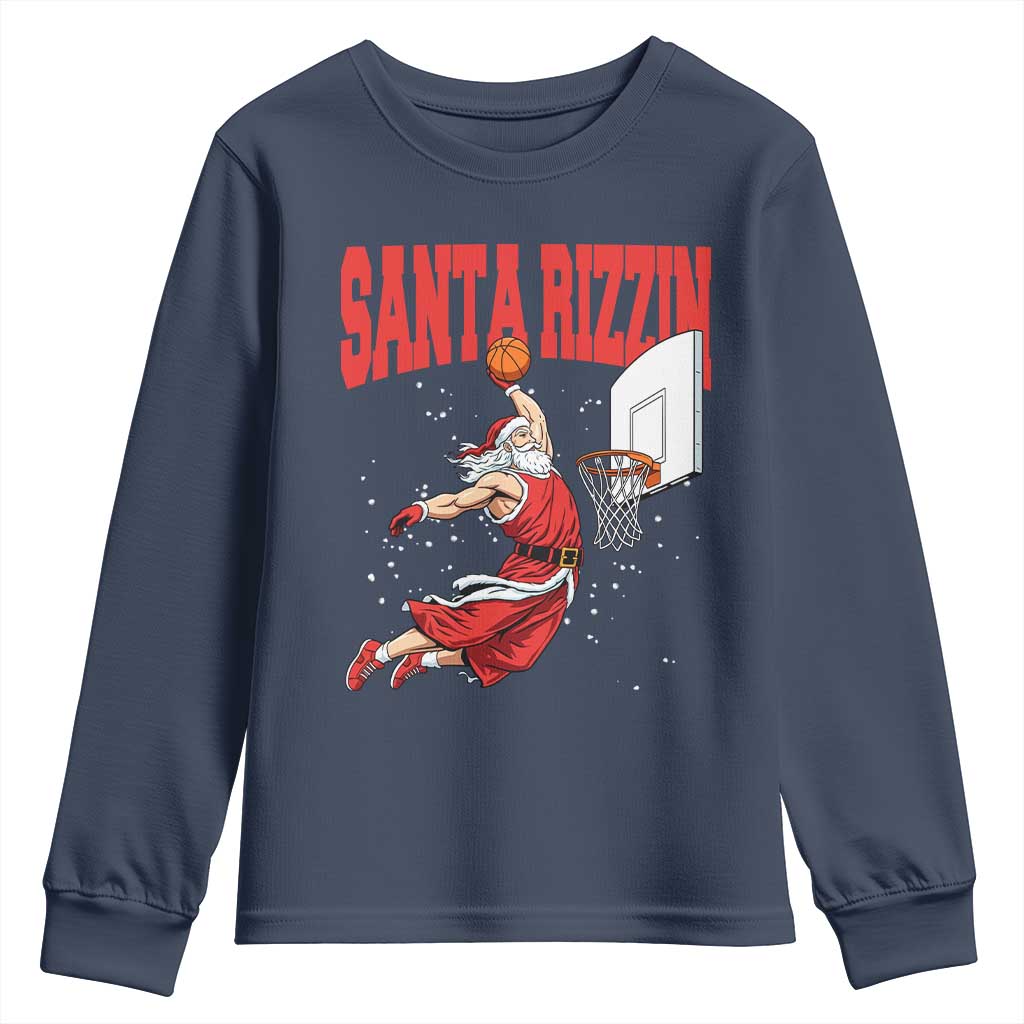 Santa Basketball Christmas Youth Sweatshirt He Is Rizzin TS14 Navy Print Your Wear