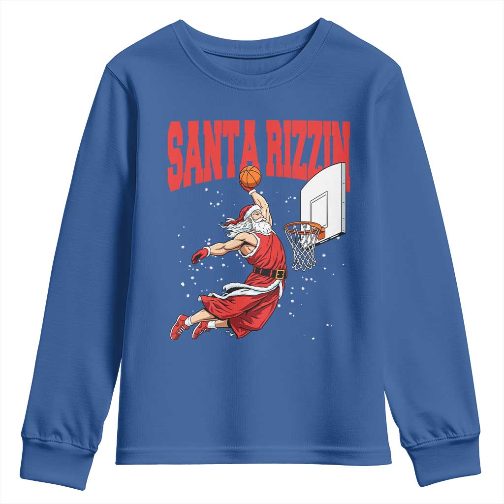 Santa Basketball Christmas Youth Sweatshirt He Is Rizzin TS14 Royal Blue Print Your Wear