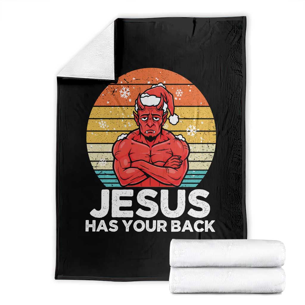 Funny Satan Christmas Throw Blanket Jesus Has Your Back TS14 Black Print Your Wear