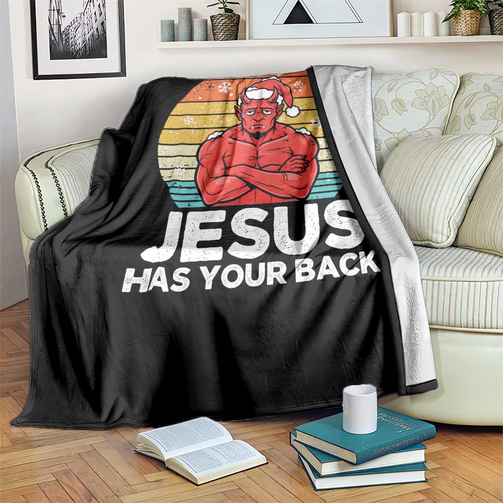 Funny Satan Christmas Throw Blanket Jesus Has Your Back TS14 Print Your Wear