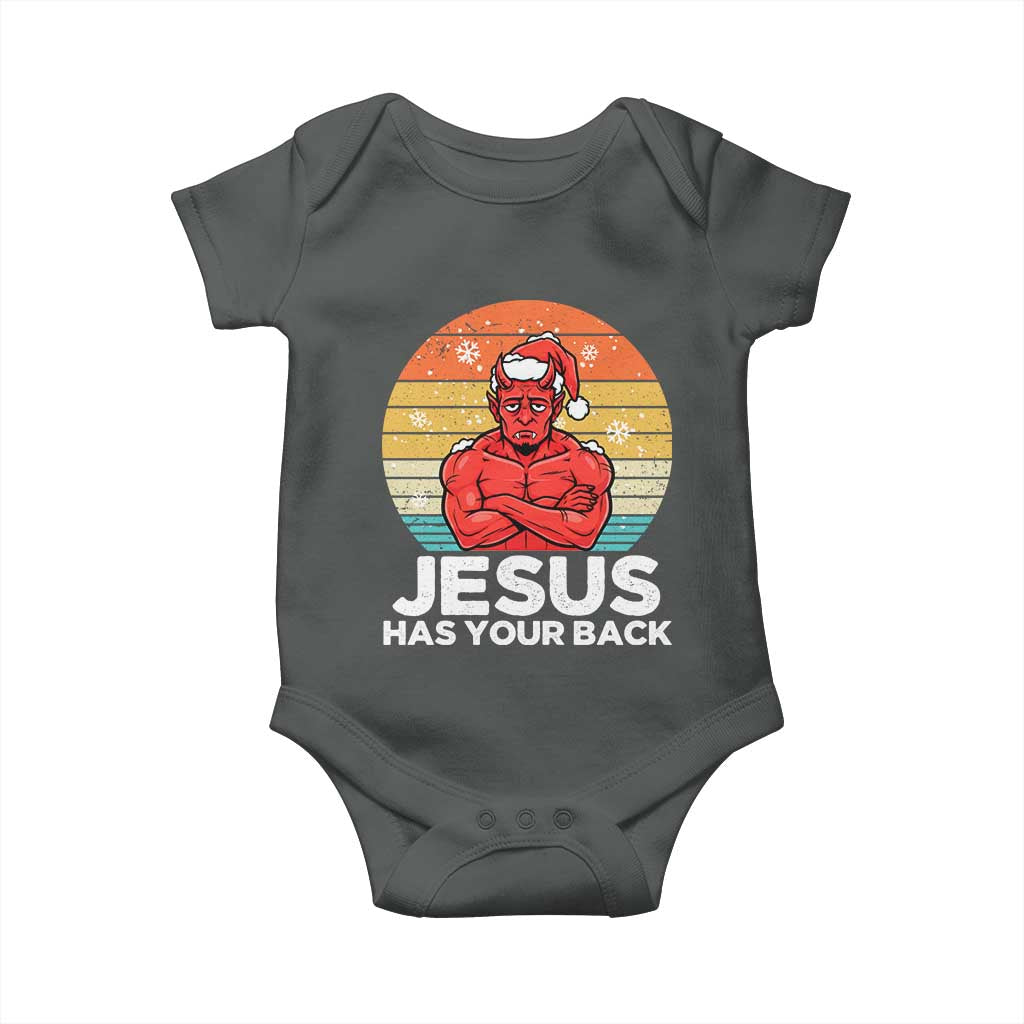 Funny Satan Christmas Baby Onesie Jesus Has Your Back TS14 Dark Heather Print Your Wear