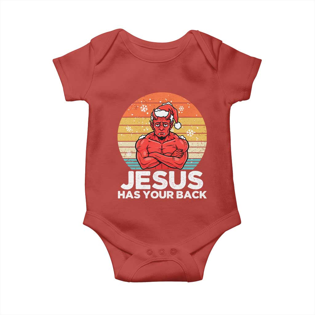 Funny Satan Christmas Baby Onesie Jesus Has Your Back TS14 Red Print Your Wear