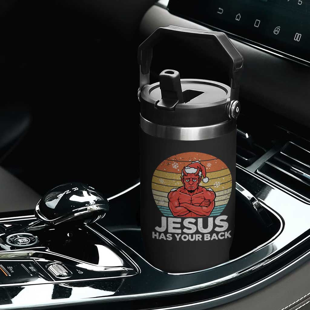 Funny Satan Christmas Flip Straw Tumbler Jesus Has Your Back TS14 Print Your Wear