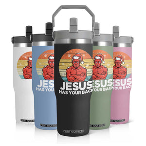 Funny Satan Christmas Flip Straw Tumbler Jesus Has Your Back TS14 Print Your Wear