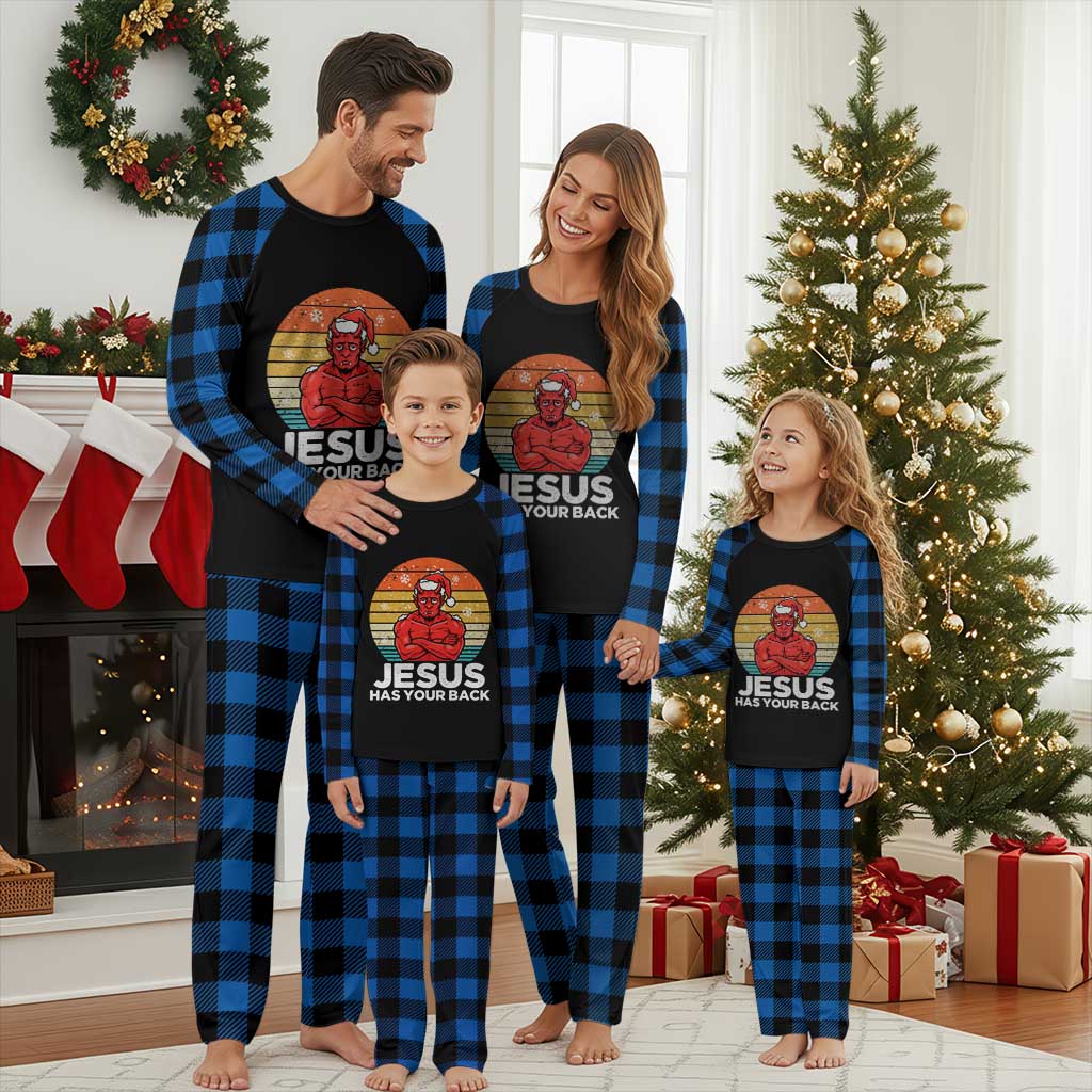 Funny Satan Christmas Plaid Pajama Set Jesus Has Your Back TS14 Blue Plaid Print Your Wear