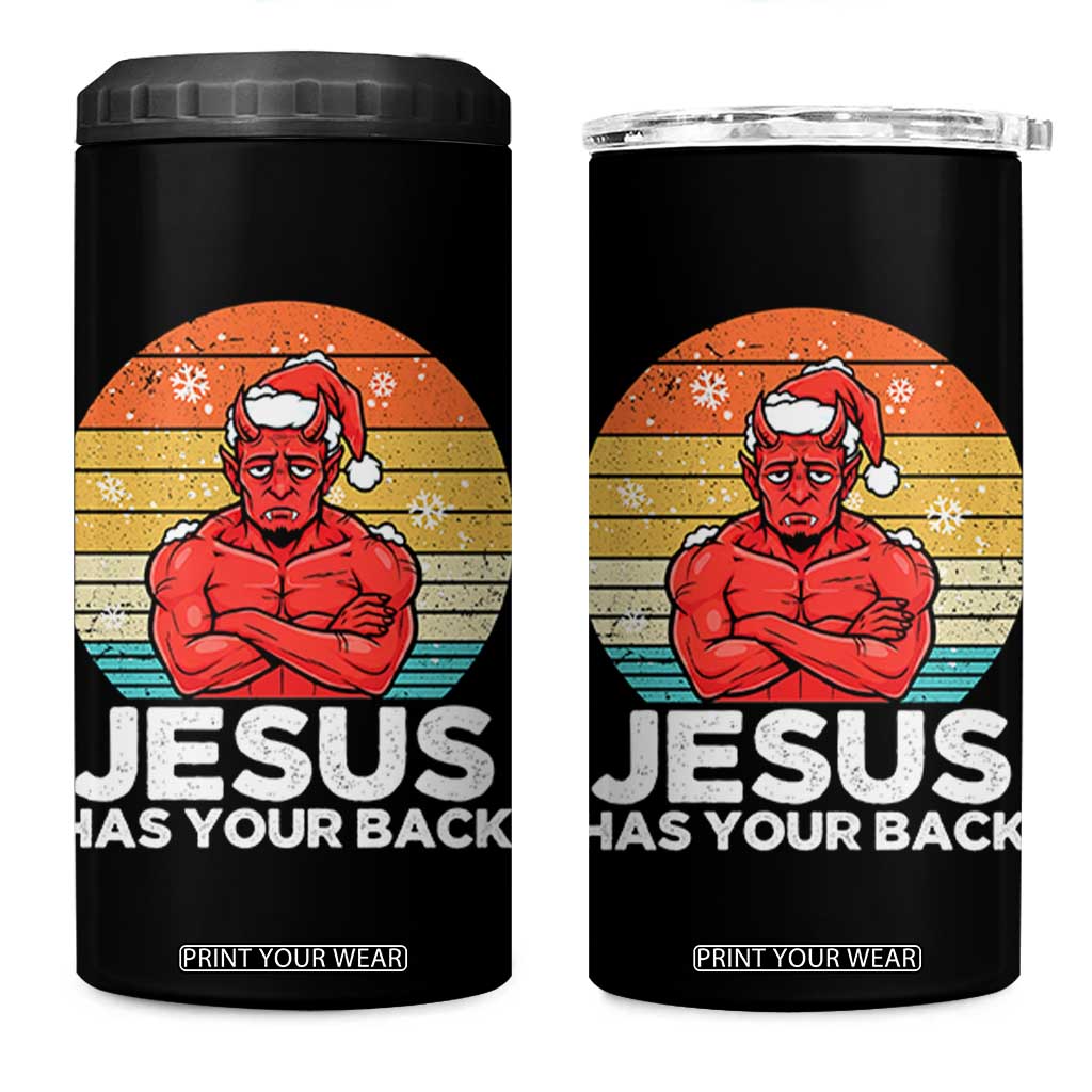 Funny Satan Christmas 4 in 1 Can Cooler Tumbler Jesus Has Your Back TS14 One Size: 16 oz Black Print Your Wear