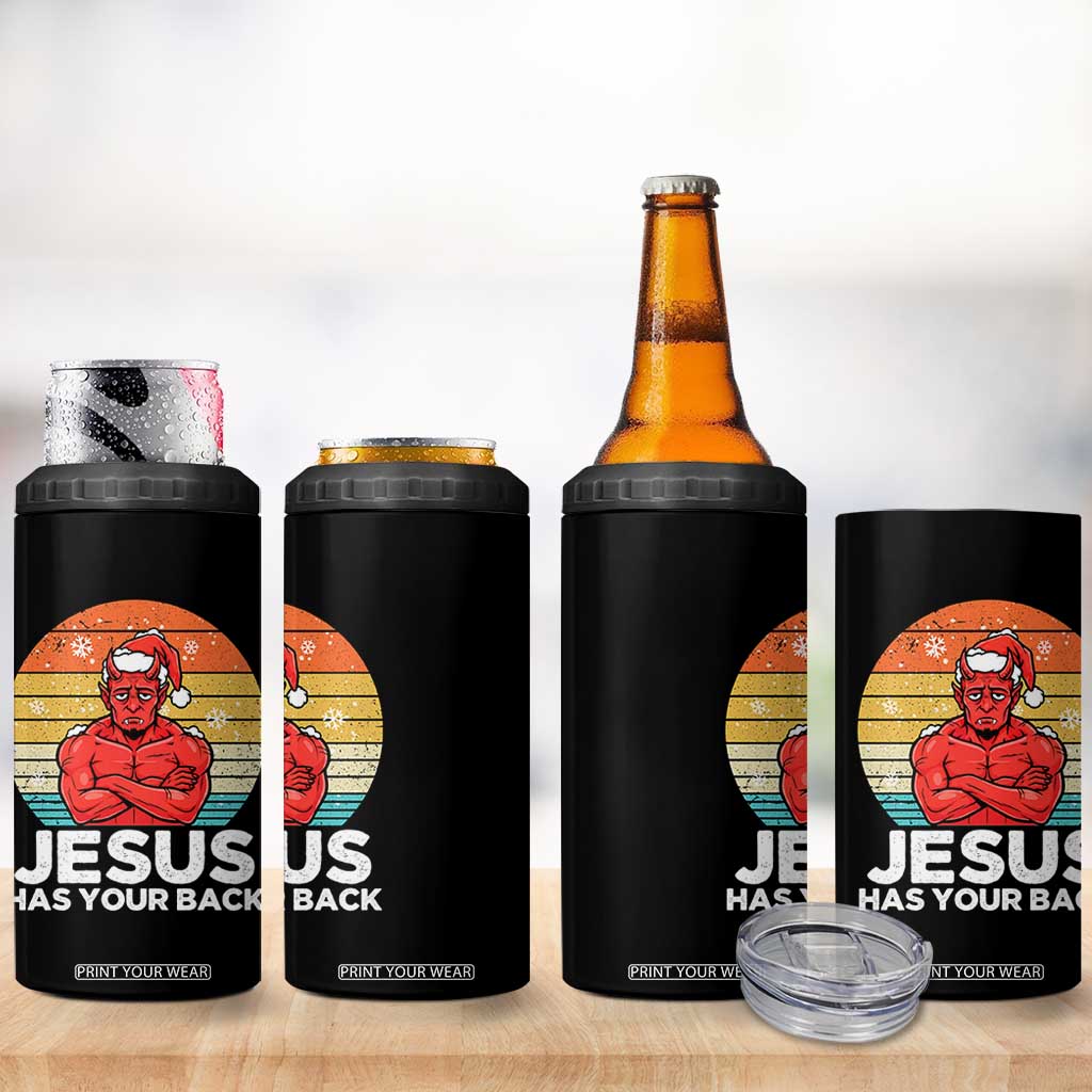 Funny Satan Christmas 4 in 1 Can Cooler Tumbler Jesus Has Your Back TS14 Print Your Wear