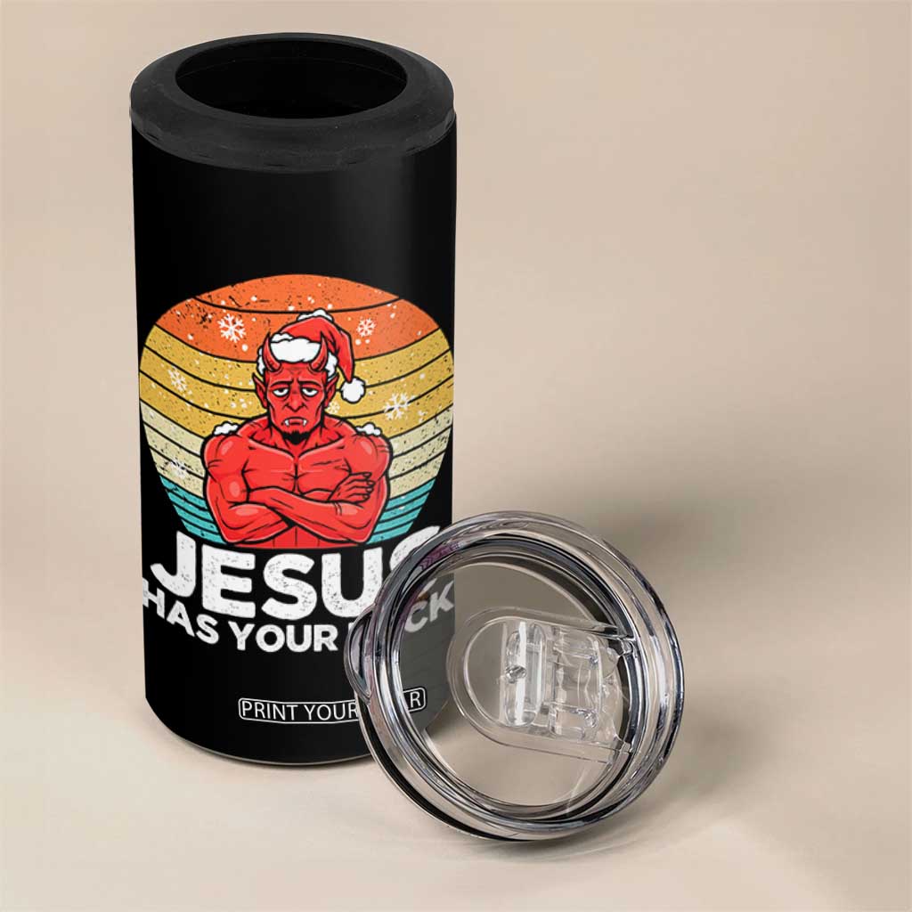 Funny Satan Christmas 4 in 1 Can Cooler Tumbler Jesus Has Your Back TS14 Print Your Wear