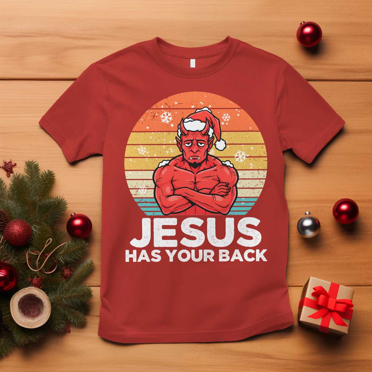 Funny Satan Christmas T Shirt Jesus Has Your Back TS14 Red Print Your Wear