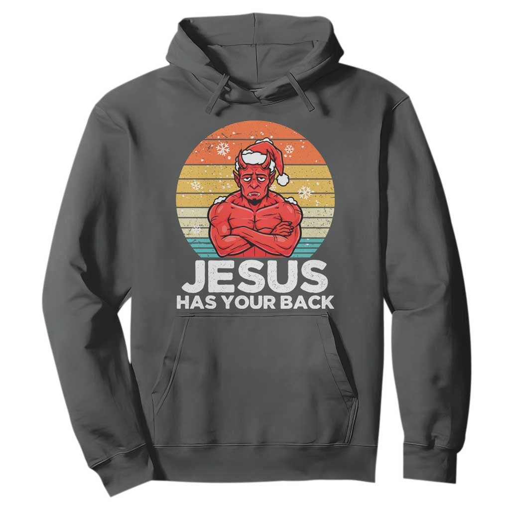 Funny Satan Christmas Hoodie Jesus Has Your Back TS14 Dark Heather Print Your Wear
