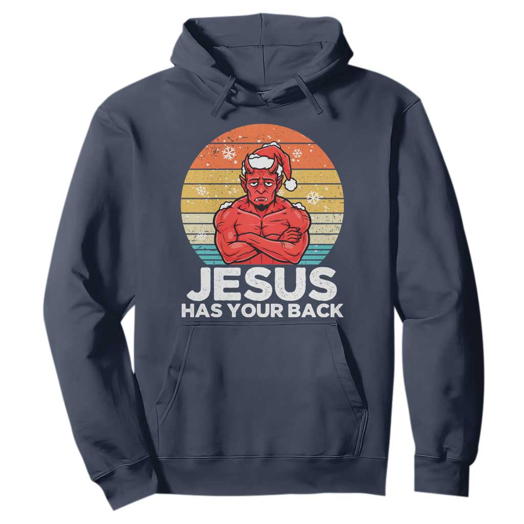 Funny Satan Christmas Hoodie Jesus Has Your Back TS14 Navy Print Your Wear