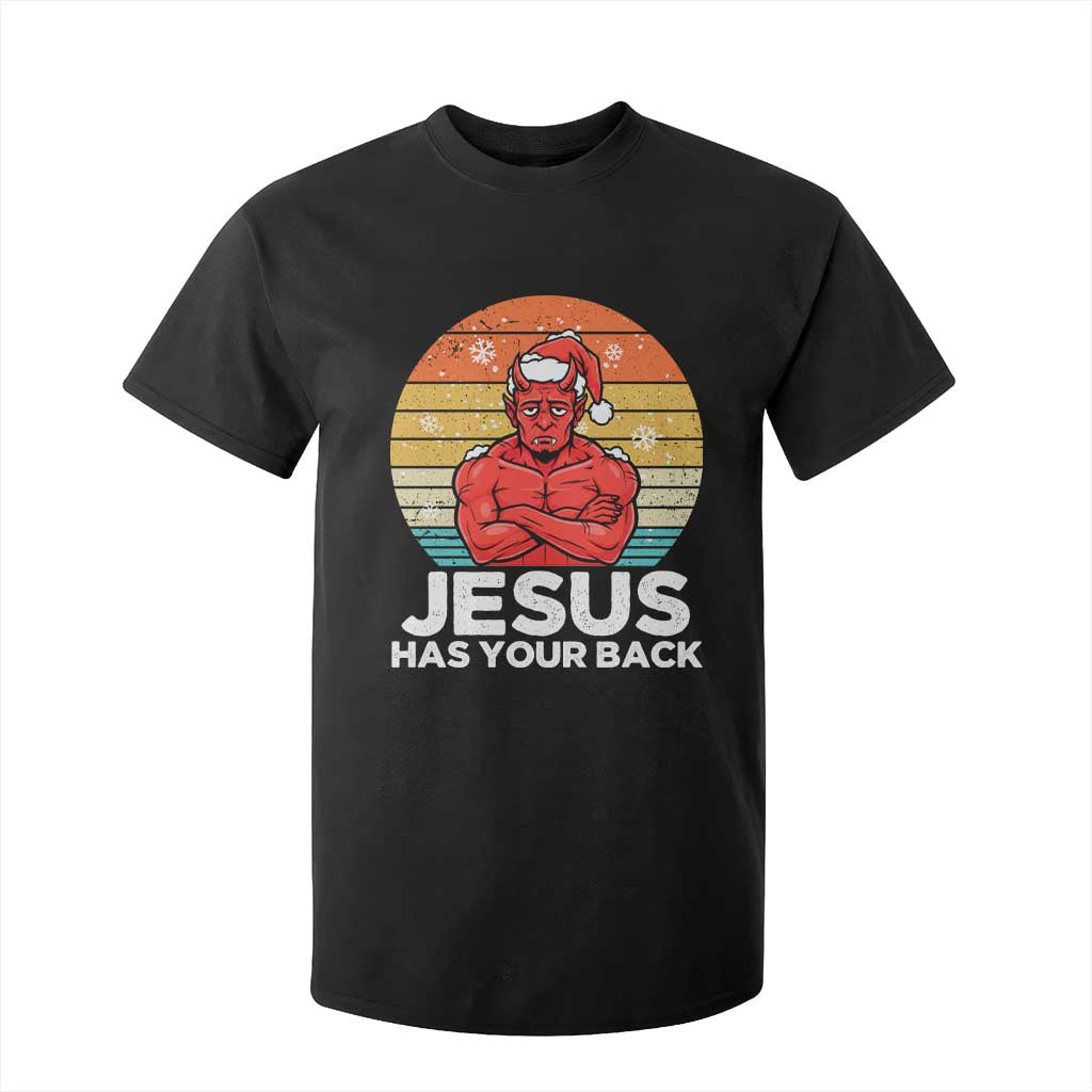 Funny Satan Christmas T Shirt For Kid Jesus Has Your Back TS14 Black Print Your Wear