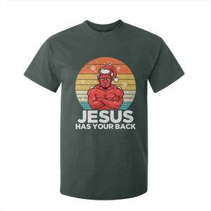 Funny Satan Christmas T Shirt For Kid Jesus Has Your Back TS14 Dark Forest Green Print Your Wear