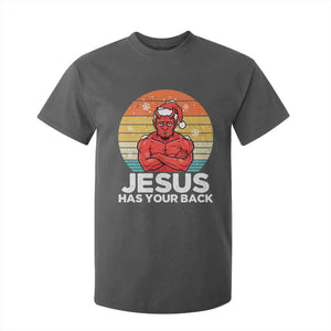 Funny Satan Christmas T Shirt For Kid Jesus Has Your Back TS14 Dark Heather Print Your Wear