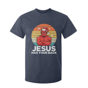 Funny Satan Christmas T Shirt For Kid Jesus Has Your Back TS14 Navy Print Your Wear