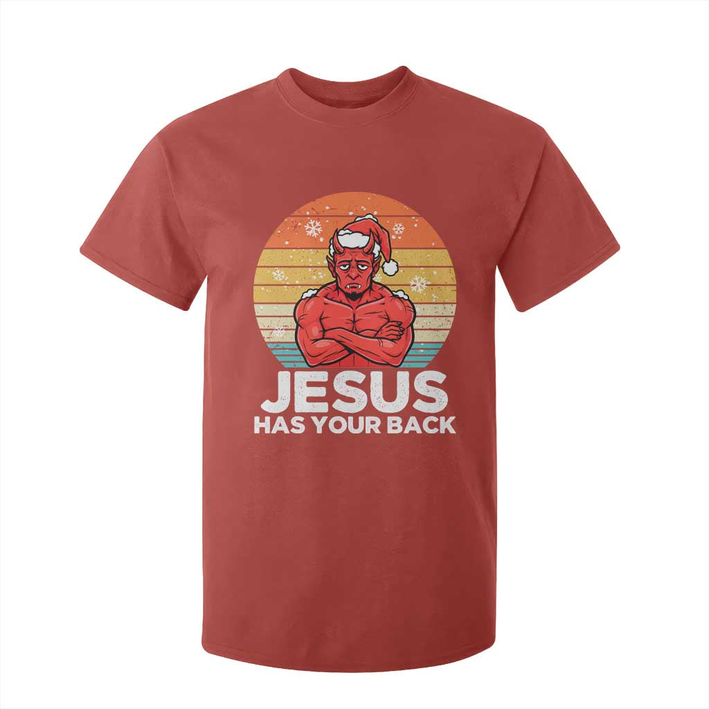 Funny Satan Christmas T Shirt For Kid Jesus Has Your Back TS14 Red Print Your Wear