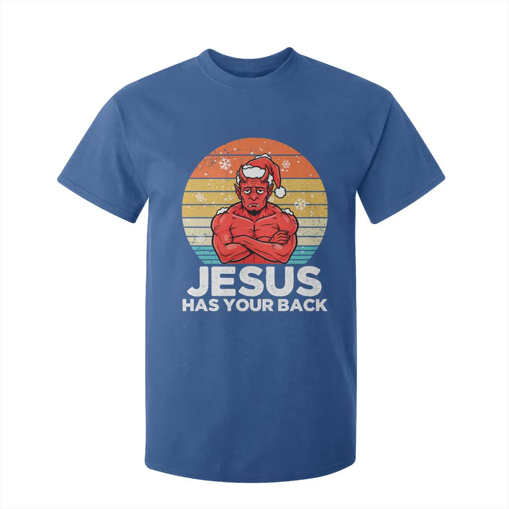 Funny Satan Christmas T Shirt For Kid Jesus Has Your Back TS14 Royal Blue Print Your Wear