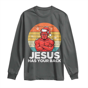 Funny Satan Christmas Long Sleeve Shirt Jesus Has Your Back TS14 Dark Heather Print Your Wear