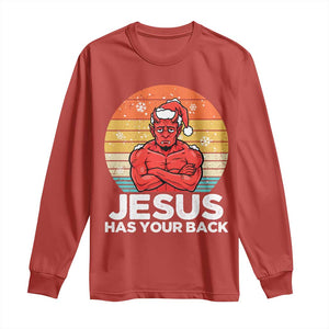 Funny Satan Christmas Long Sleeve Shirt Jesus Has Your Back TS14 Red Print Your Wear