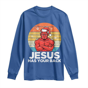 Funny Satan Christmas Long Sleeve Shirt Jesus Has Your Back TS14 Royal Blue Print Your Wear