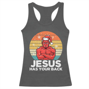 Funny Satan Christmas Racerback Tank Top Jesus Has Your Back TS14 Dark Heather Print Your Wear