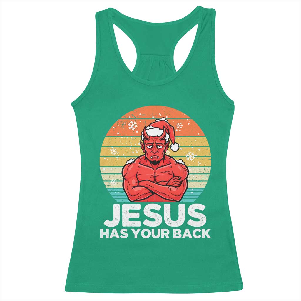 Funny Satan Christmas Racerback Tank Top Jesus Has Your Back TS14 Irish Green Print Your Wear