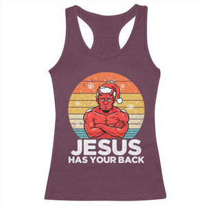 Funny Satan Christmas Racerback Tank Top Jesus Has Your Back TS14 Maroon Print Your Wear