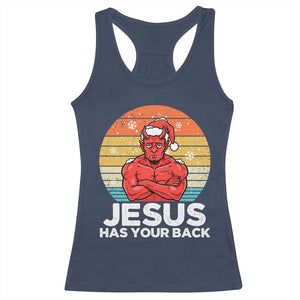 Funny Satan Christmas Racerback Tank Top Jesus Has Your Back TS14 Navy Print Your Wear