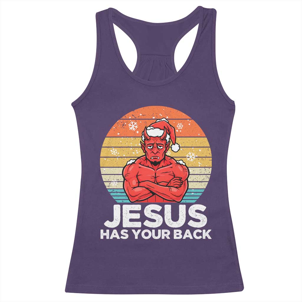 Funny Satan Christmas Racerback Tank Top Jesus Has Your Back TS14 Purple Print Your Wear